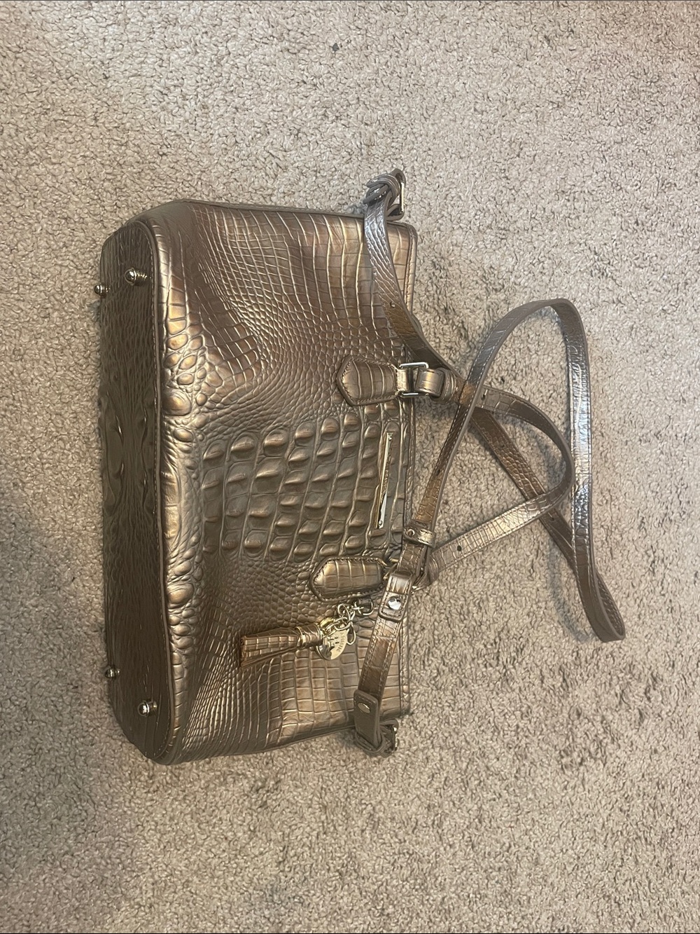 PRELOVED Brahmin Embossed Croc Leather 15” Crossbody Satchel
MSRP $450